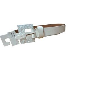 A New Day Womens White Faux Leather Belt With Pearlized Buckle Size Large